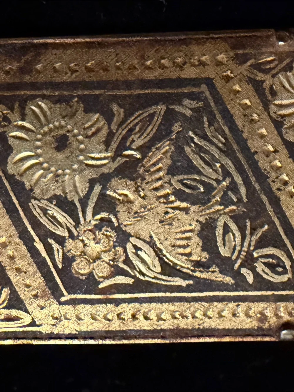 VTG Spanish Toledo Damascene Bird & Flower Rectangular Brooch Pin